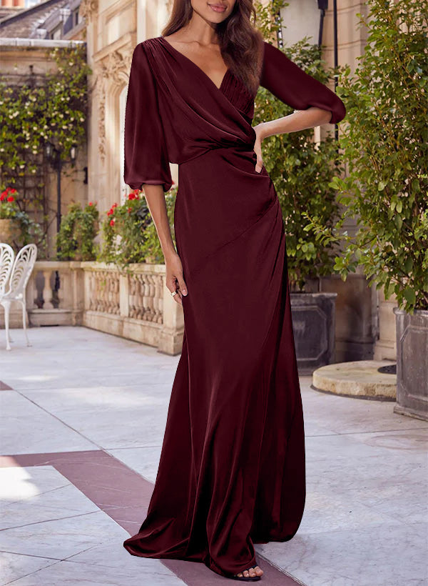 Floral Print V-neck Half Sleeves Red Mother of the Bride