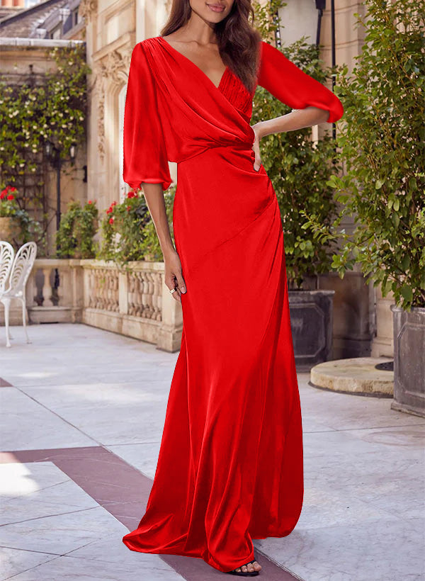 Floral Print V-neck Half Sleeves Red Mother of the Bride