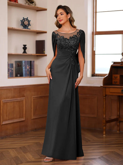 Princess Scoop Floor-Length Mother of the Bride Outfits with Pleated