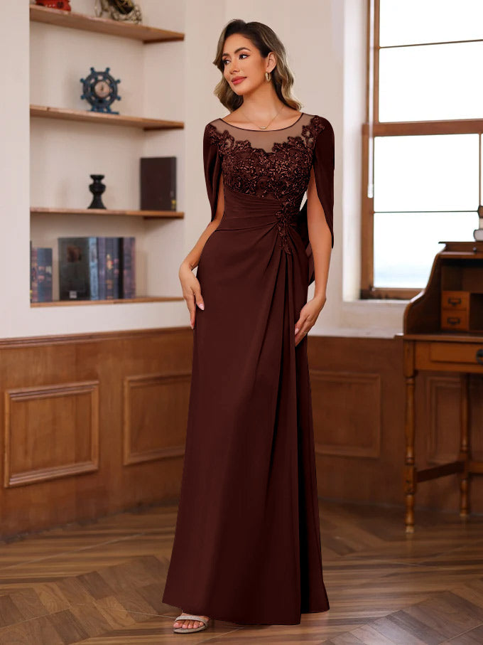 Princess Scoop Floor-Length Mother of the Bride Outfits with Pleated