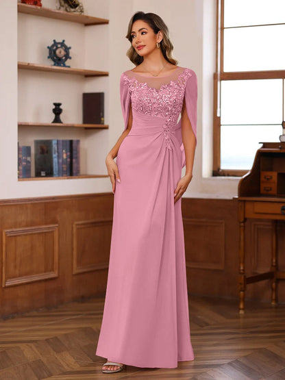 Princess Scoop Floor-Length Mother of the Bride Outfits with Pleated