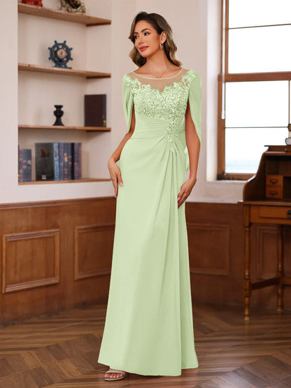 Princess Scoop Floor-Length Mother of the Bride Outfits with Pleated