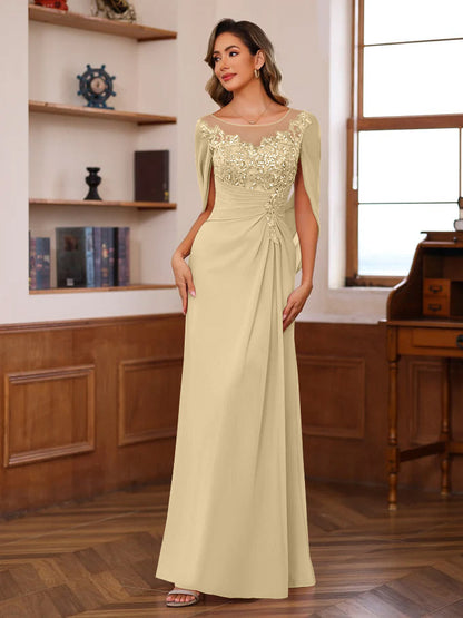 Princess Scoop Floor-Length Mother of the Bride Outfits with Pleated