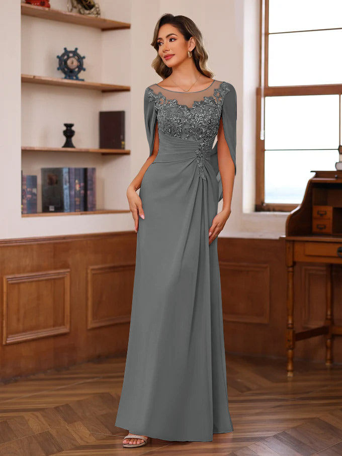 Princess Scoop Floor-Length Mother of the Bride Outfits with Pleated