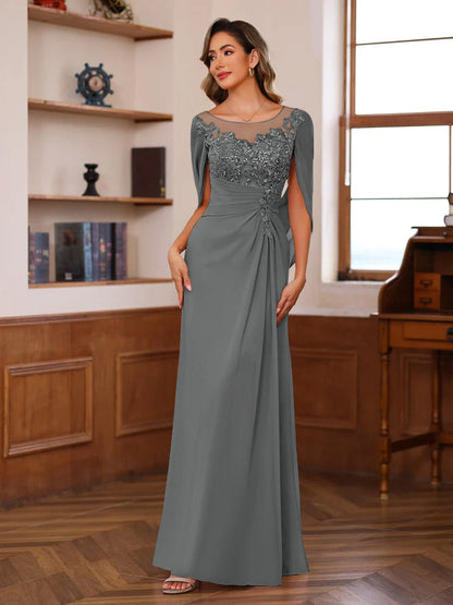Princess Scoop Floor-Length Mother of the Bride Outfits with Pleated