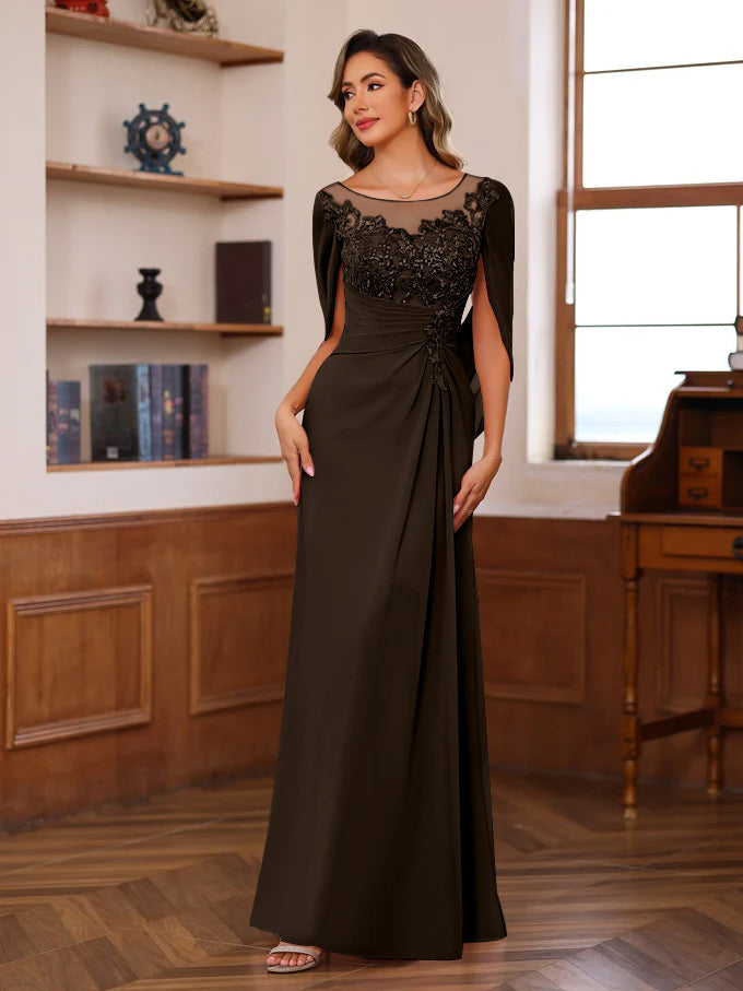 Princess Scoop Floor-Length Mother of the Bride Outfits with Pleated