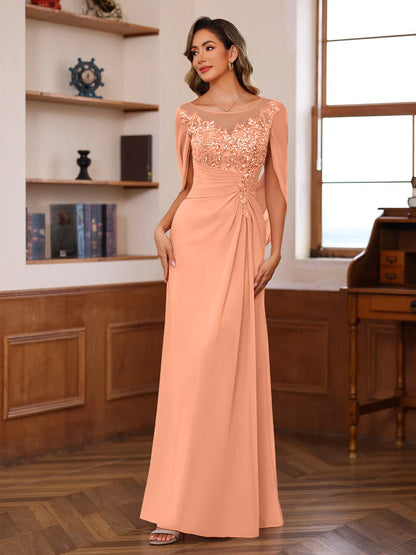 Princess Scoop Floor-Length Mother of the Bride Outfits with Pleated