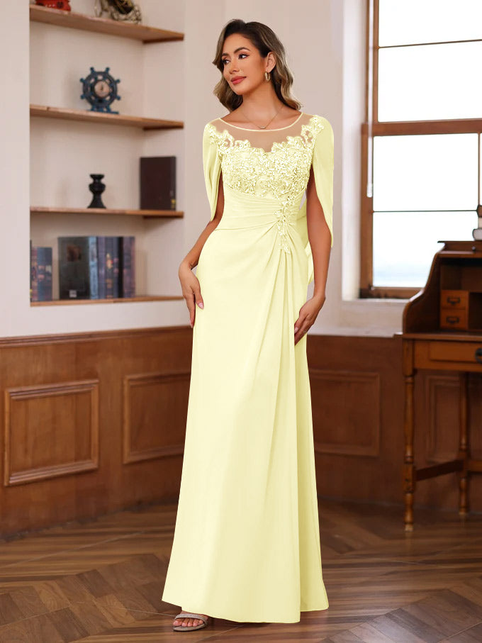 Princess Scoop Floor-Length Mother of the Bride Outfits with Pleated