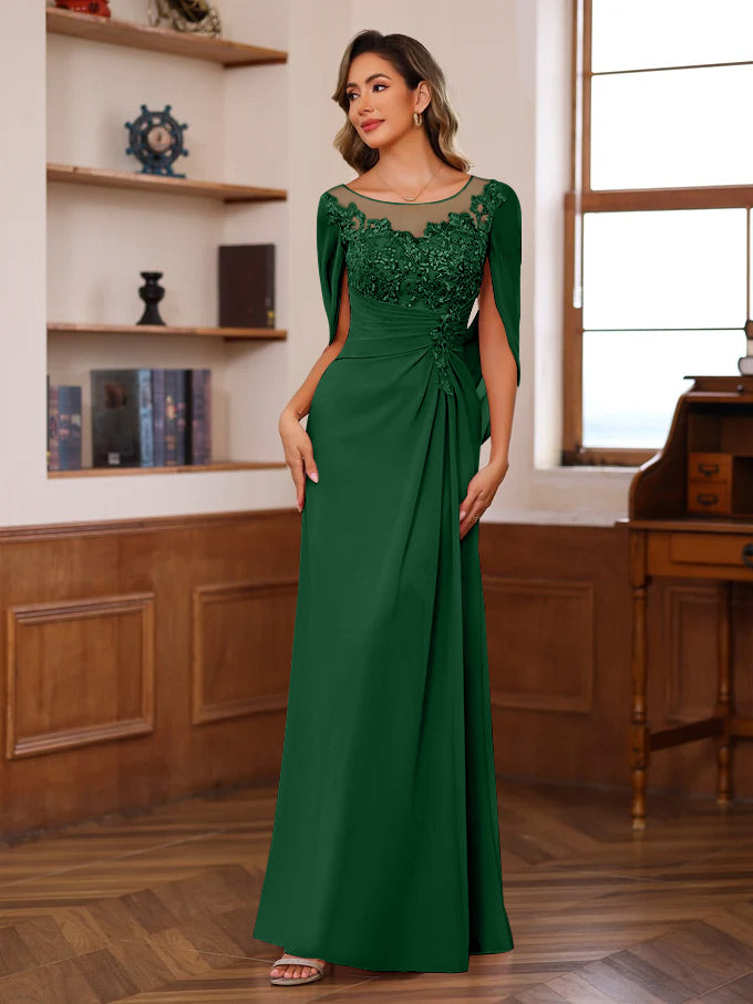 Princess Scoop Floor-Length Mother of the Bride Outfits with Pleated