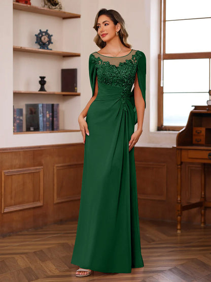 Princess Scoop Floor-Length Mother of the Bride Outfits with Pleated