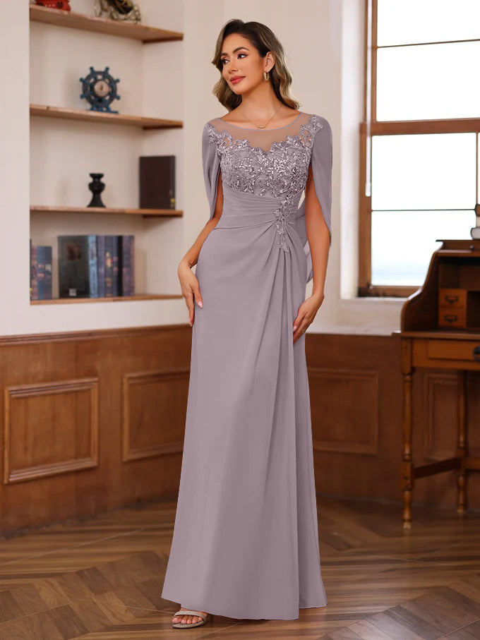 Princess Scoop Floor-Length Mother of the Bride Outfits with Pleated