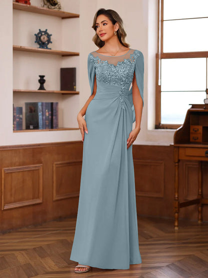 Princess Scoop Floor-Length Mother of the Bride Outfits with Pleated