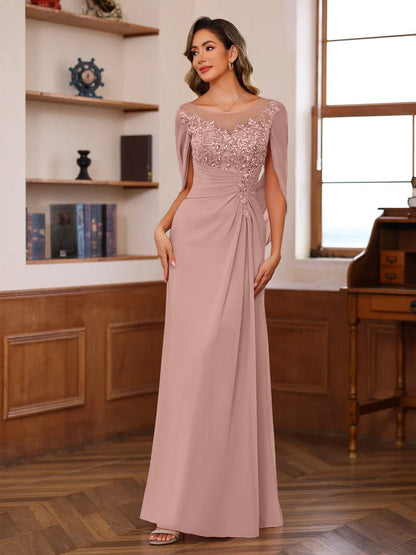 Princess Scoop Floor-Length Mother of the Bride Outfits with Pleated