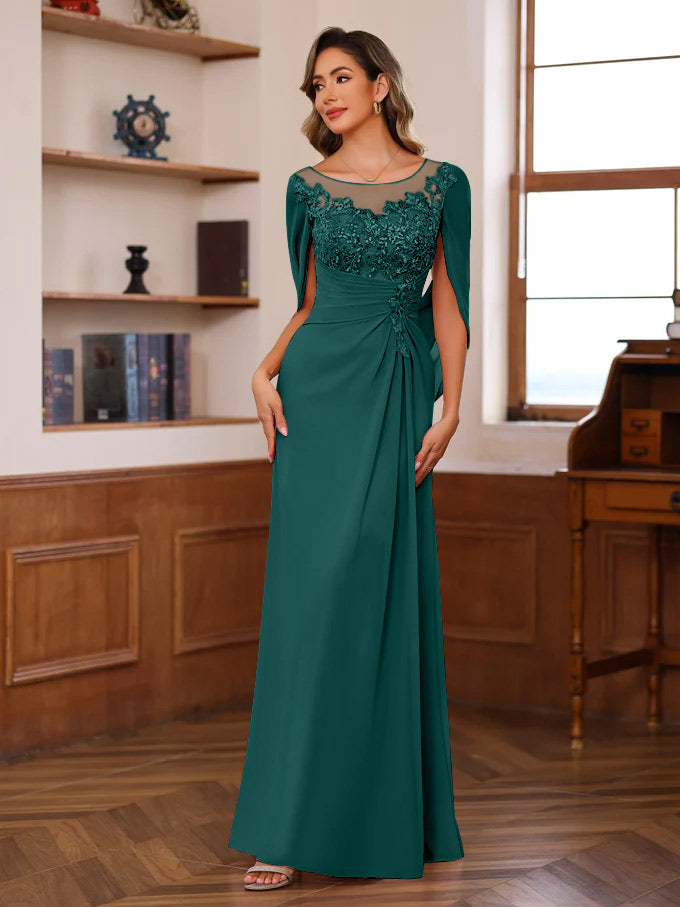 Princess Scoop Floor-Length Mother of the Bride Outfits with Pleated