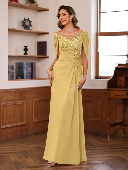 Princess Scoop Floor-Length Mother of the Bride Outfits with Pleated