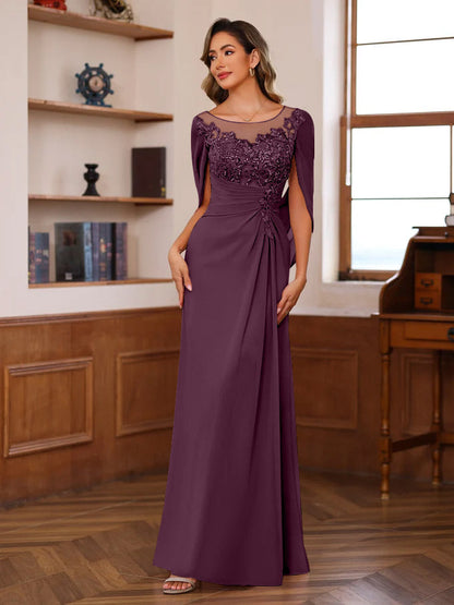 Princess Scoop Floor-Length Mother of the Bride Outfits with Pleated