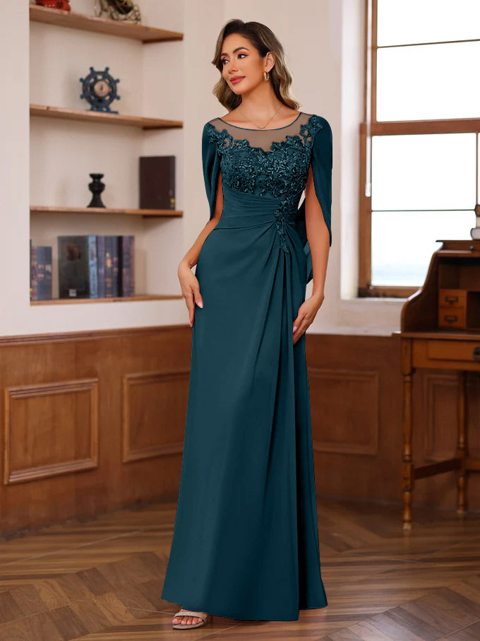 Princess Scoop Floor-Length Mother of the Bride Outfits with Pleated