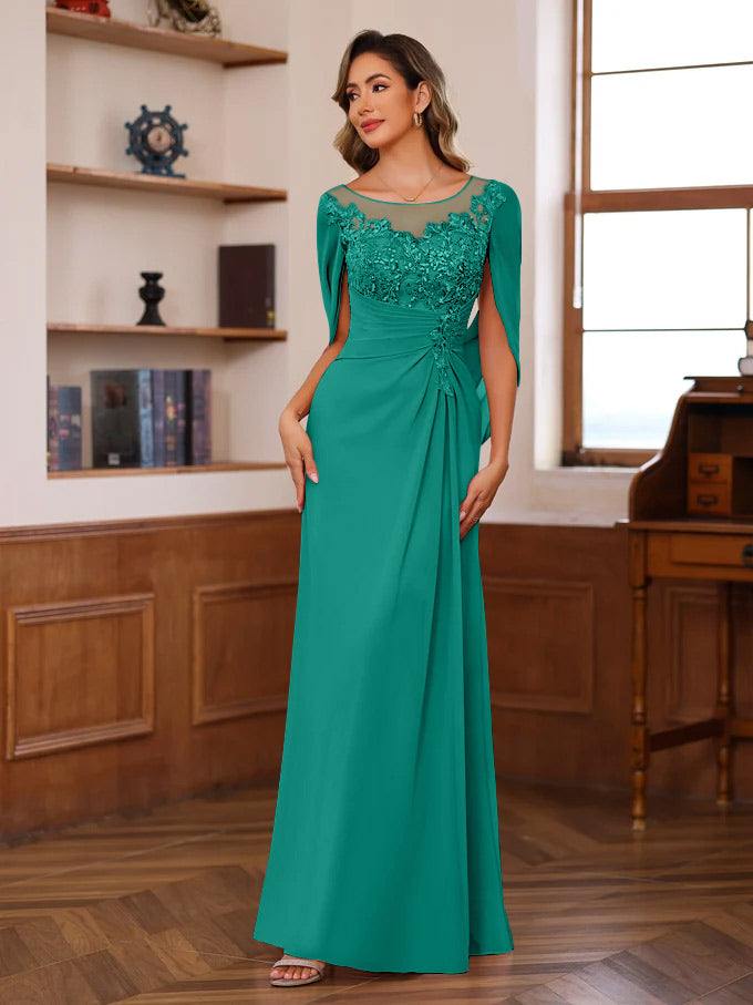 Princess Scoop Floor-Length Mother of the Bride Outfits with Pleated