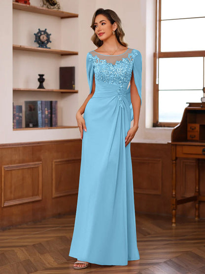 Princess Scoop Floor-Length Mother of the Bride Outfits with Pleated