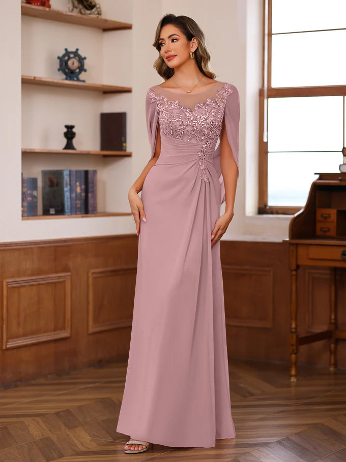 Princess Scoop Floor-Length Mother of the Bride Outfits with Pleated