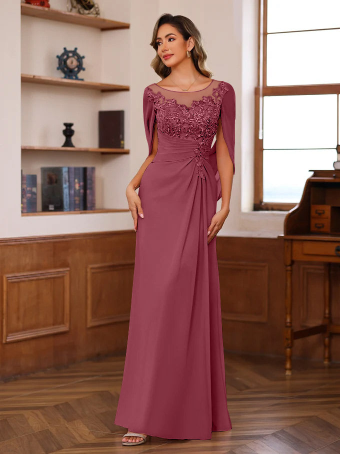 Princess Scoop Floor-Length Mother of the Bride Outfits with Pleated