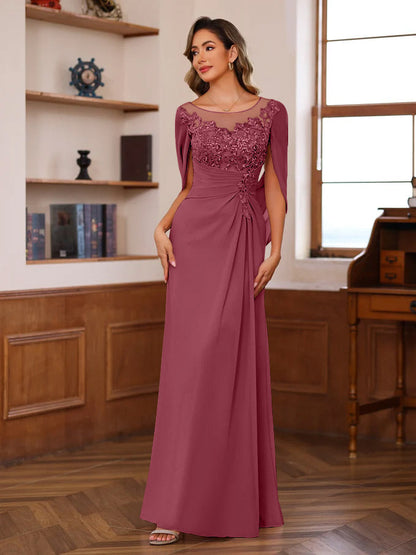 Princess Scoop Floor-Length Mother of the Bride Outfits with Pleated
