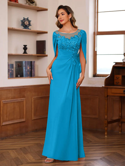 Princess Scoop Floor-Length Mother of the Bride Outfits with Pleated
