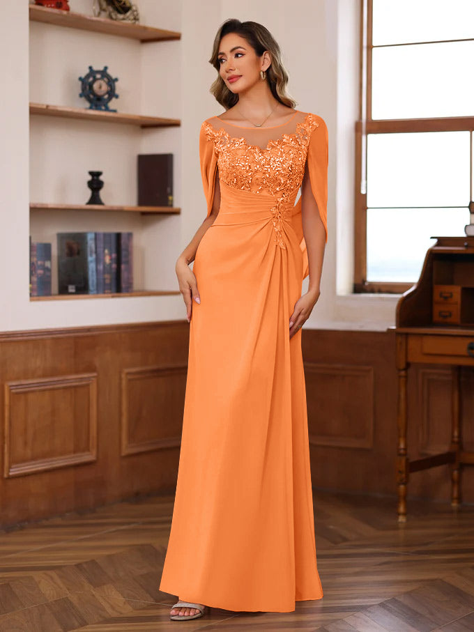Princess Scoop Floor-Length Mother of the Bride Outfits with Pleated