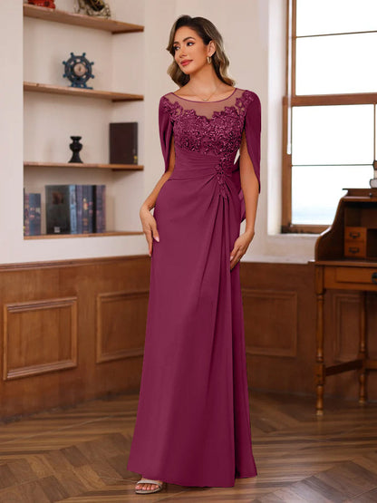 Princess Scoop Floor-Length Mother of the Bride Outfits with Pleated