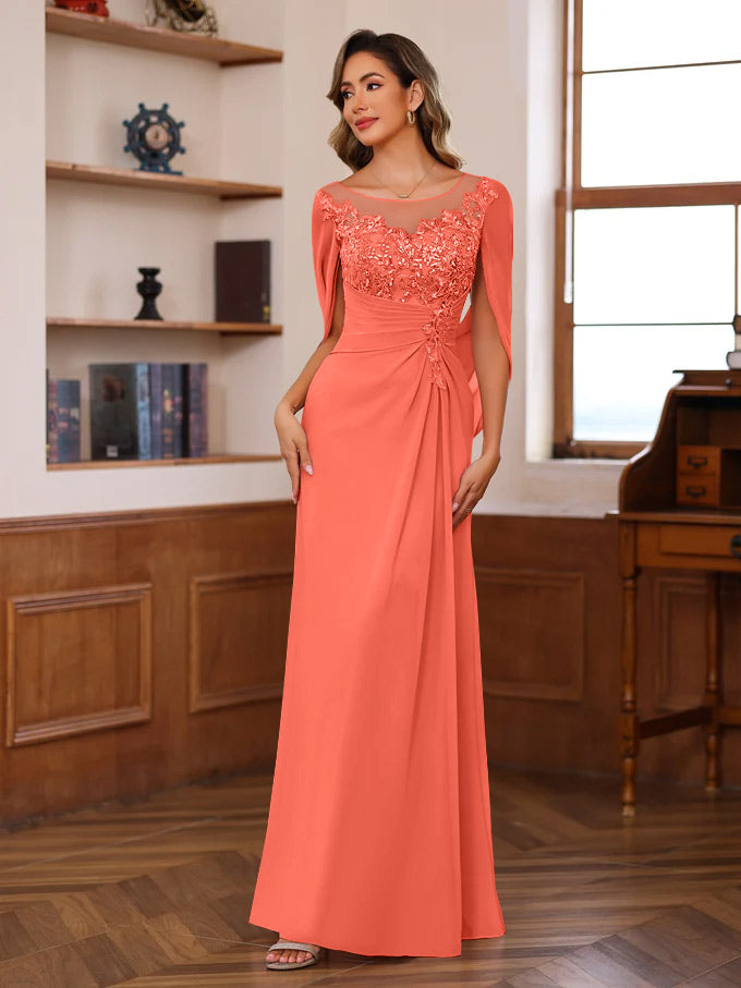 Princess Scoop Floor-Length Mother of the Bride Outfits with Pleated
