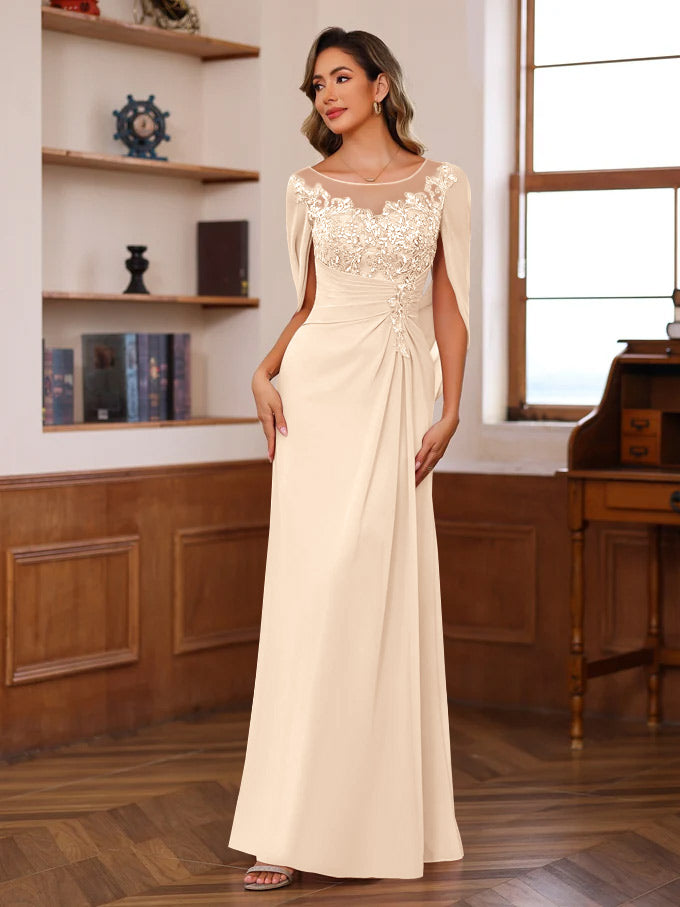 Princess Scoop Floor-Length Mother of the Bride Outfits with Pleated