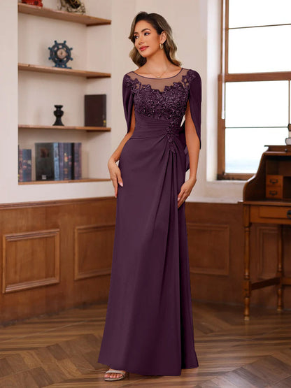 Princess Scoop Floor-Length Mother of the Bride Outfits with Pleated