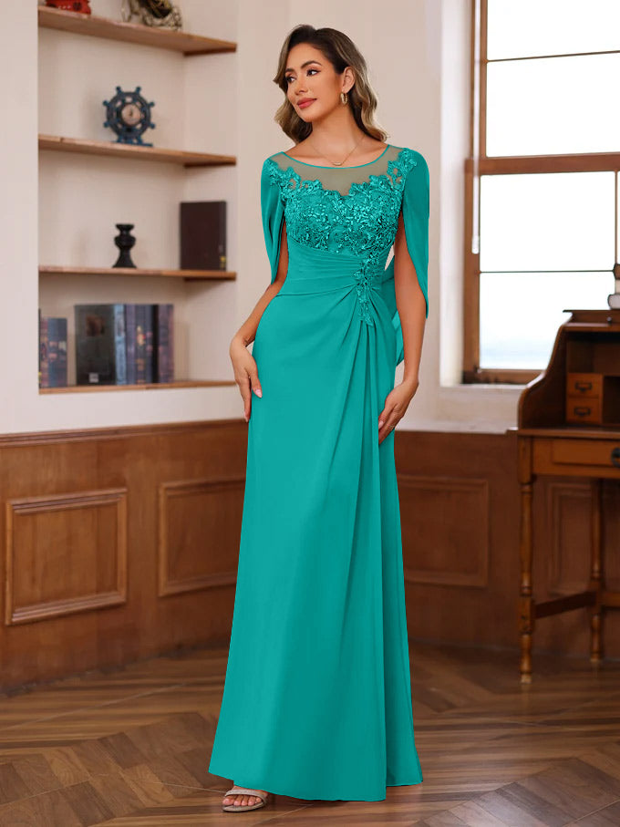 Princess Scoop Floor-Length Mother of the Bride Outfits with Pleated