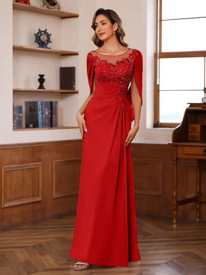Princess Scoop Floor-Length Mother of the Bride Outfits with Pleated