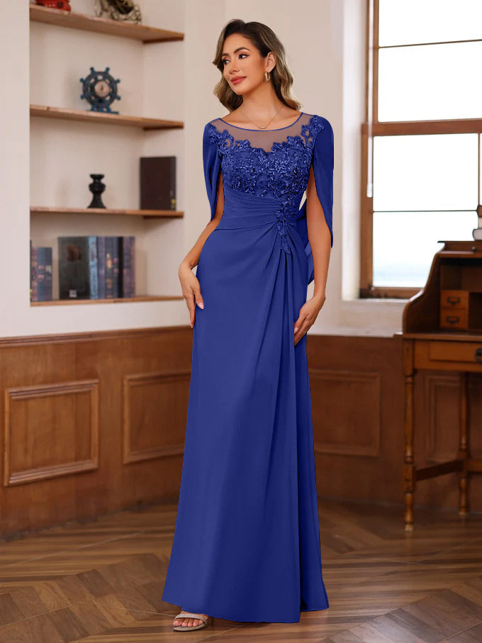Princess Scoop Floor-Length Mother of the Bride Outfits with Pleated