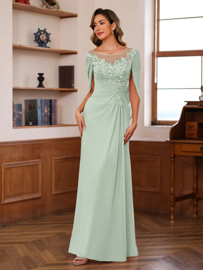 Princess Scoop Floor-Length Mother of the Bride Outfits with Pleated