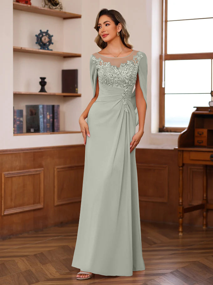 Princess Scoop Floor-Length Mother of the Bride Outfits with Pleated