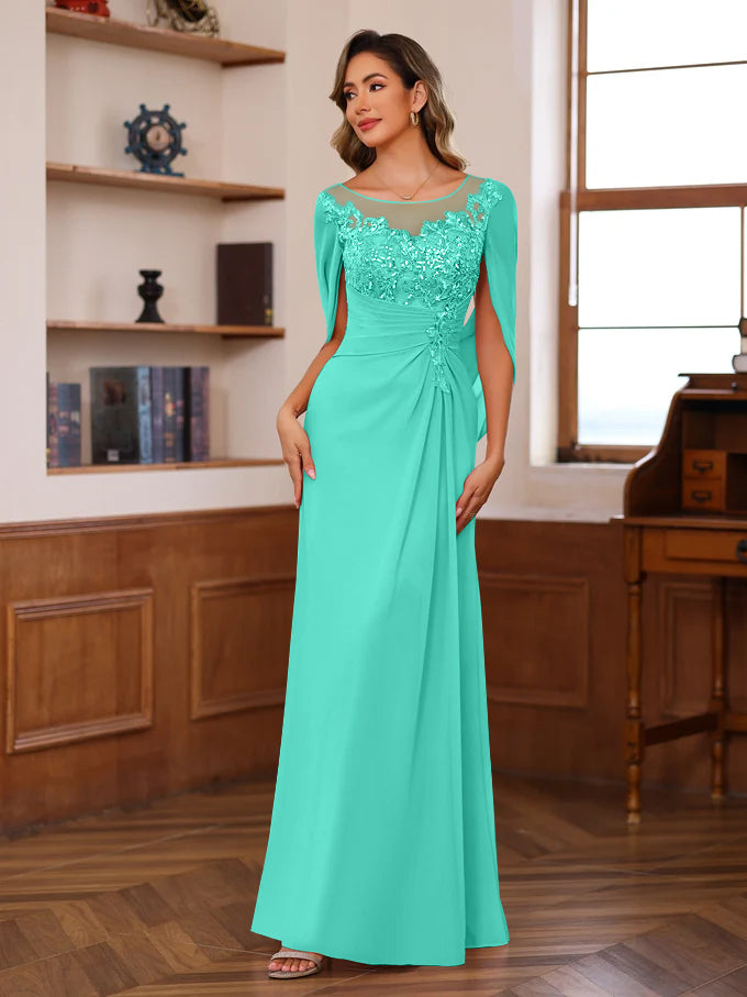 Princess Scoop Floor-Length Mother of the Bride Outfits with Pleated