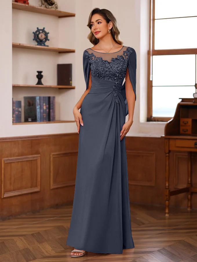 Princess Scoop Floor-Length Mother of the Bride Outfits with Pleated