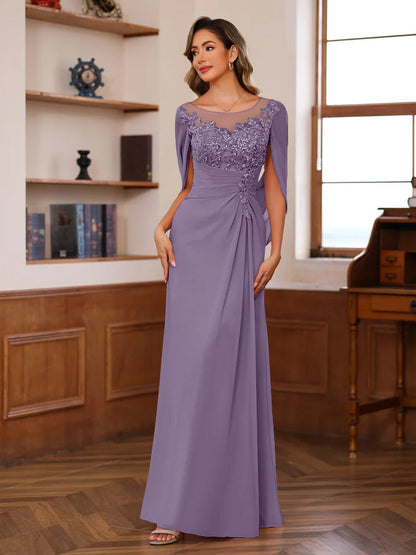 Princess Scoop Floor-Length Mother of the Bride Outfits with Pleated