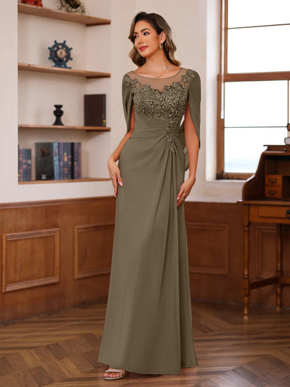 Princess Scoop Floor-Length Mother of the Bride Outfits with Pleated
