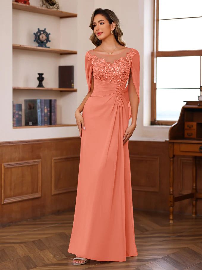 Princess Scoop Floor-Length Mother of the Bride Outfits with Pleated