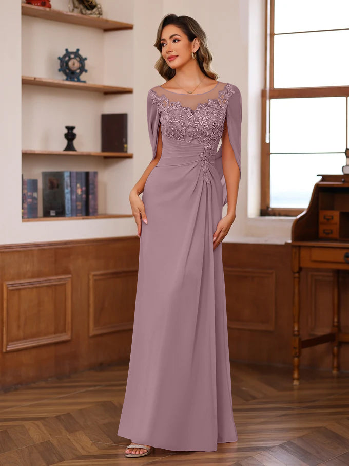 Princess Scoop Floor-Length Mother of the Bride Outfits with Pleated