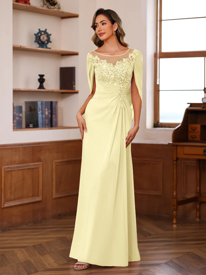Princess Scoop Floor-Length Mother of the Bride Outfits with Pleated