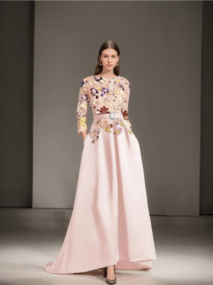 Princess Scoop 3/4 Sleeves Asymmetrical Mother of the Bride Dress