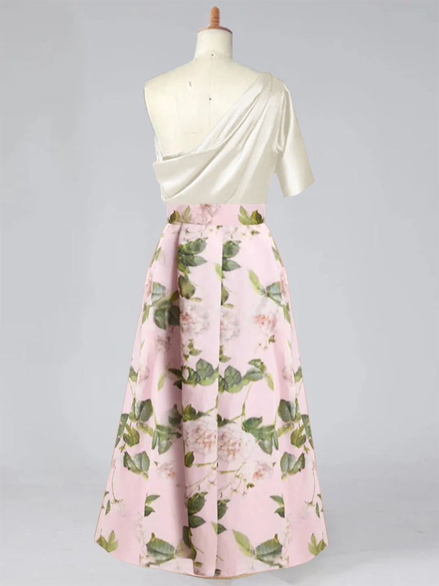 Princess One-shoulder Printed Flower Plus Size Mother of the Bride Dress