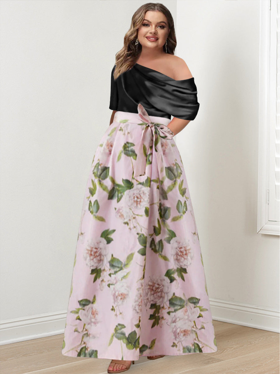 Princess One-shoulder Printed Flower Plus Size Mother of the Bride Dress