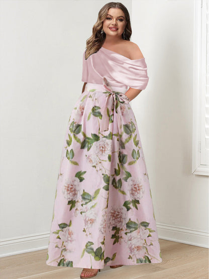 Princess One-shoulder Printed Flower Plus Size Mother of the Bride Dress