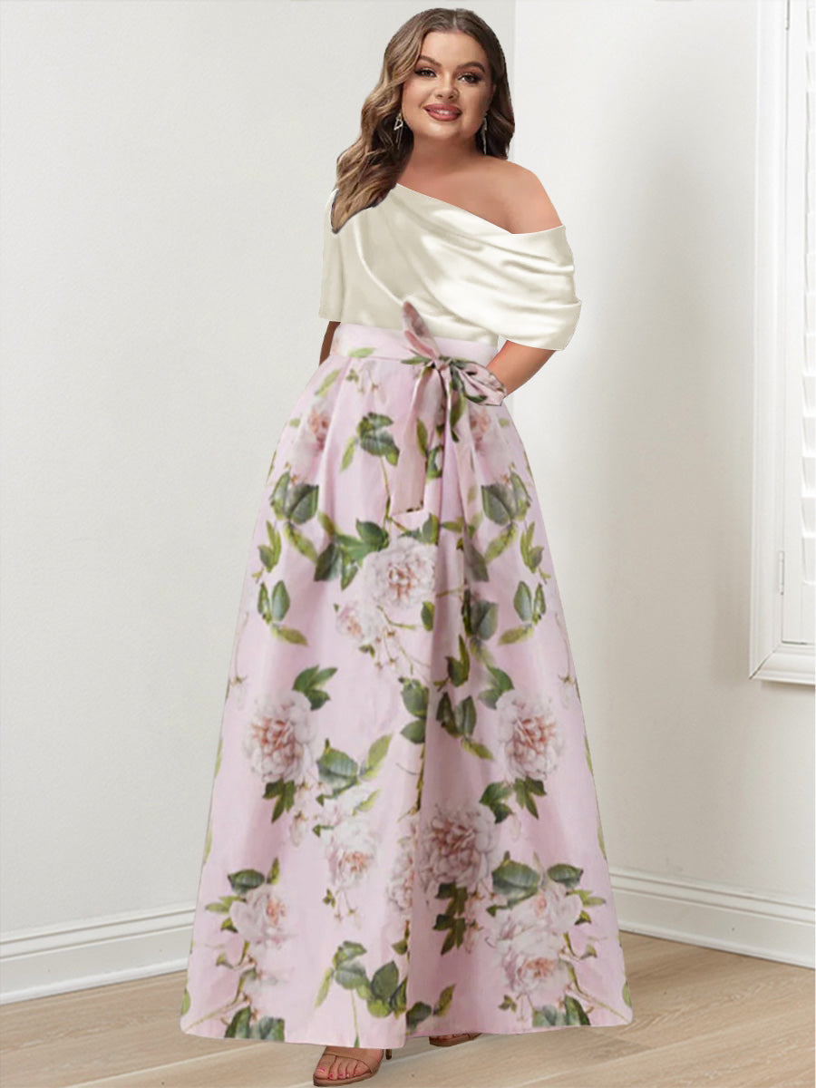 Princess One-shoulder Printed Flower Plus Size Mother of the Bride Dress