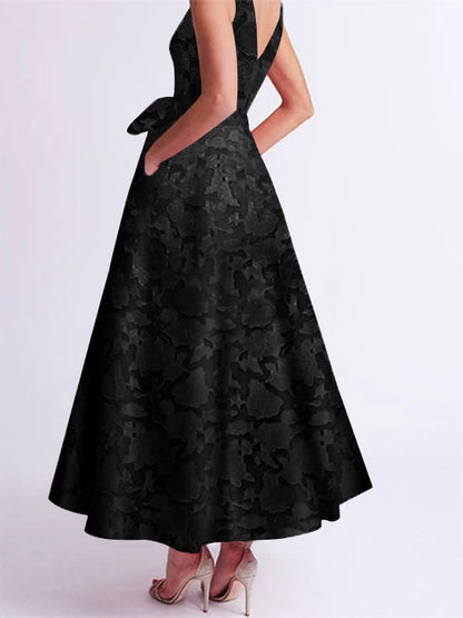 A-Line V-Neck Sleeveless Ankle-Length Rose Lace Applique Mother of the Bride Dress